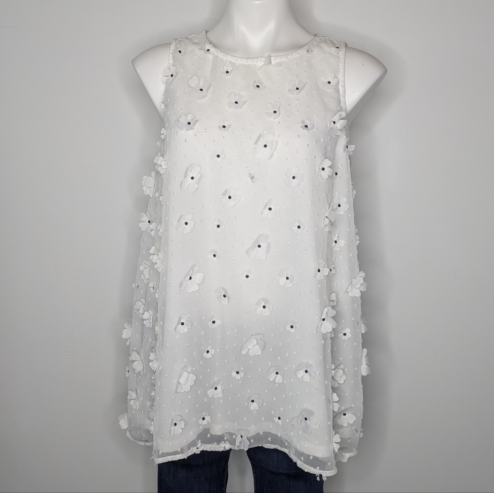 Charter Club White Black Floral Sleeveless Tank Top Blouse L